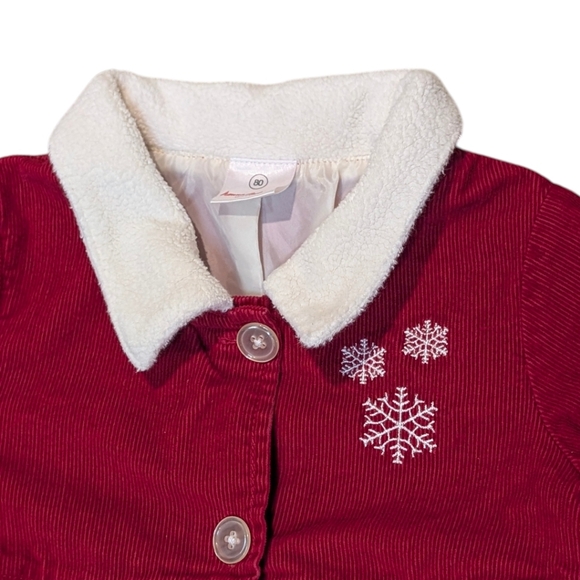 Hanna Andersson Christmas Holiday Corduroy Red Coat Dress Snowflakes 18 24 mo - Picture 6 of 11
